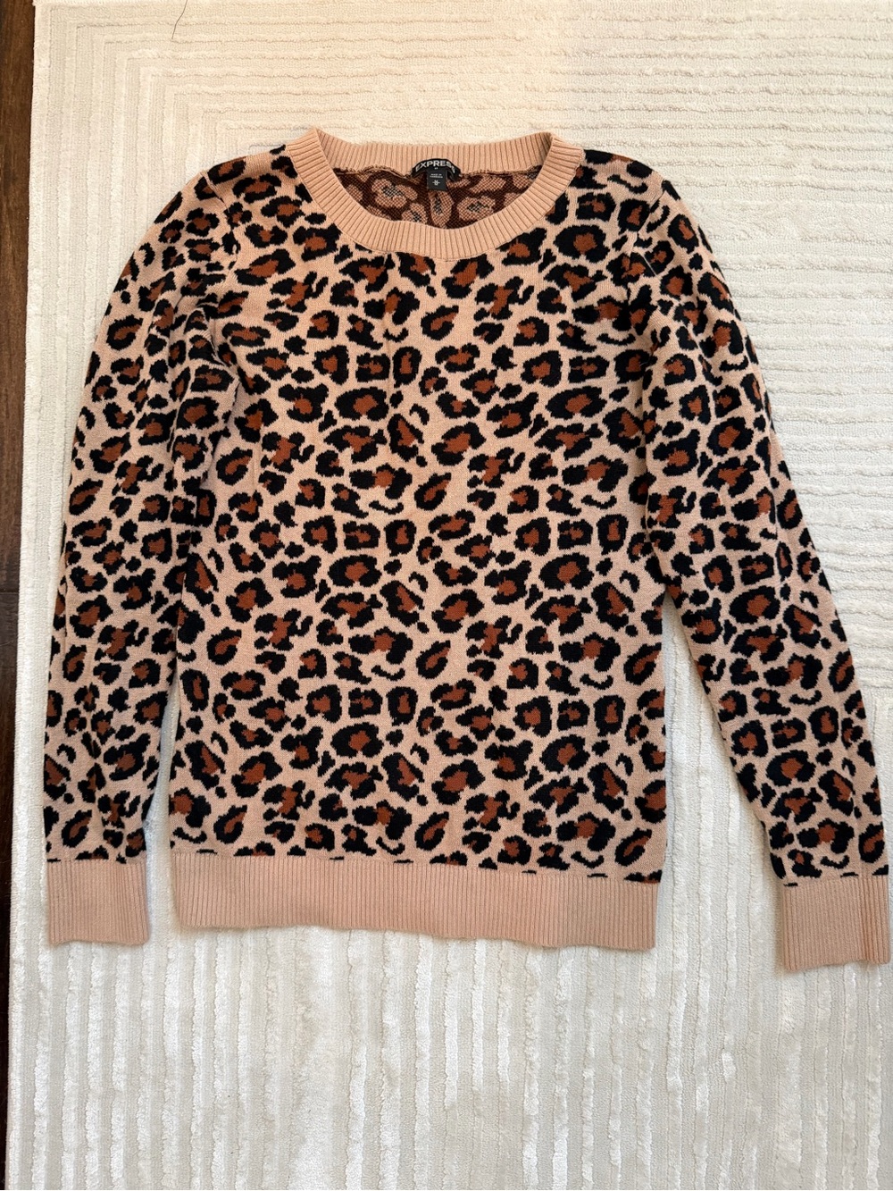 Express Leopard Print Crewneck Sweater in Tan, Black, Brown - Picture 8 of 8